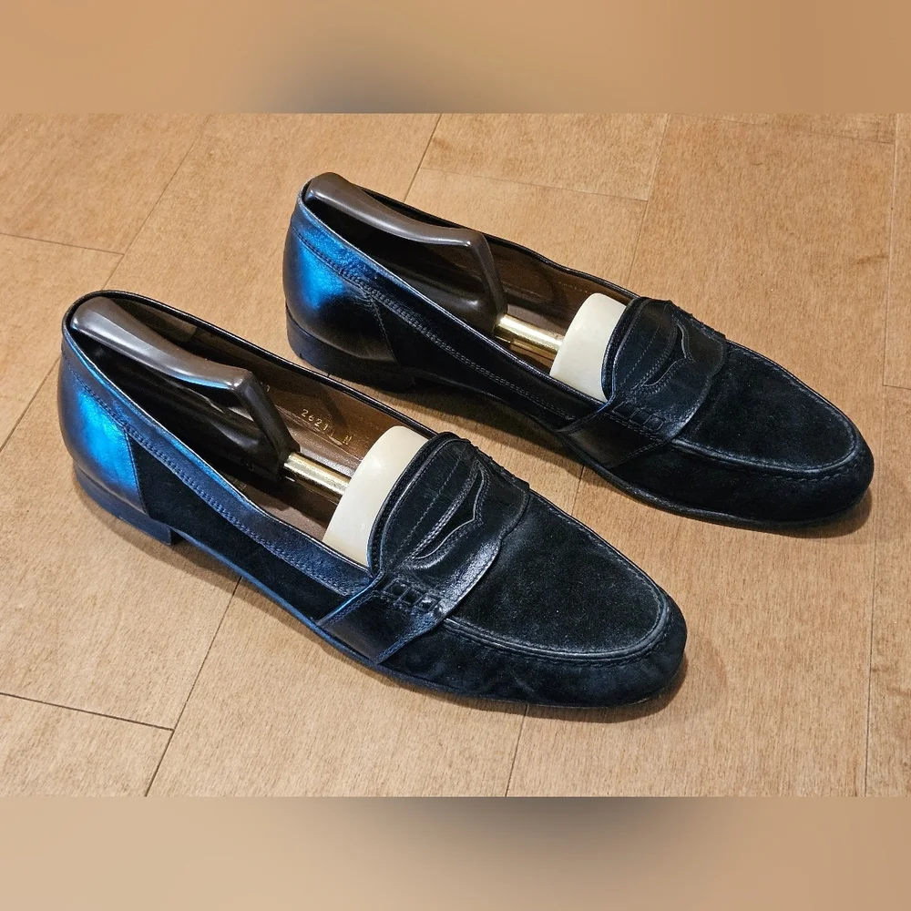 BRUNO MAGLI Italy Men's 11 N Black Leather & Suede Penny Loafers | Luxury Narrow